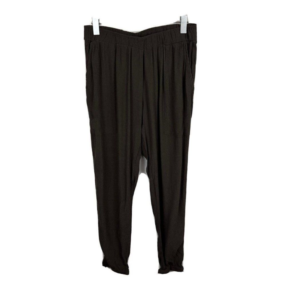 Hatch Pants 2 Womens Gray Taupe Slim Ankle Crop Elastic Waist Mid Rise Pockets